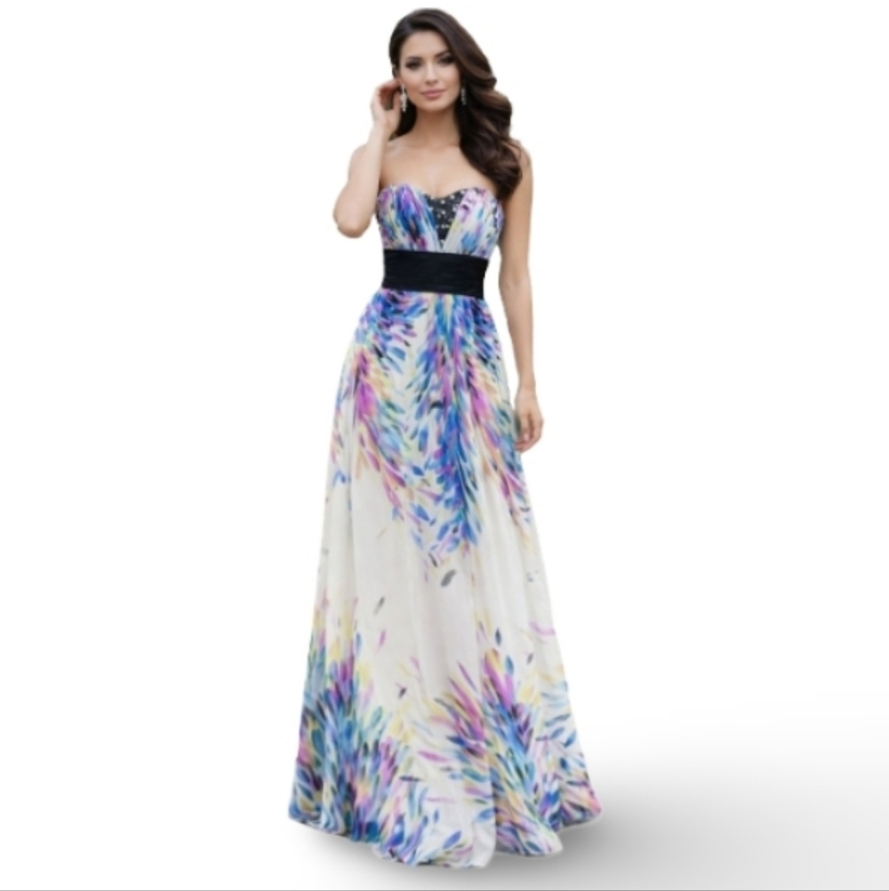 NWT Eva‎ U.S.A. Multicolor Maxi Evening Dress Women's Medium